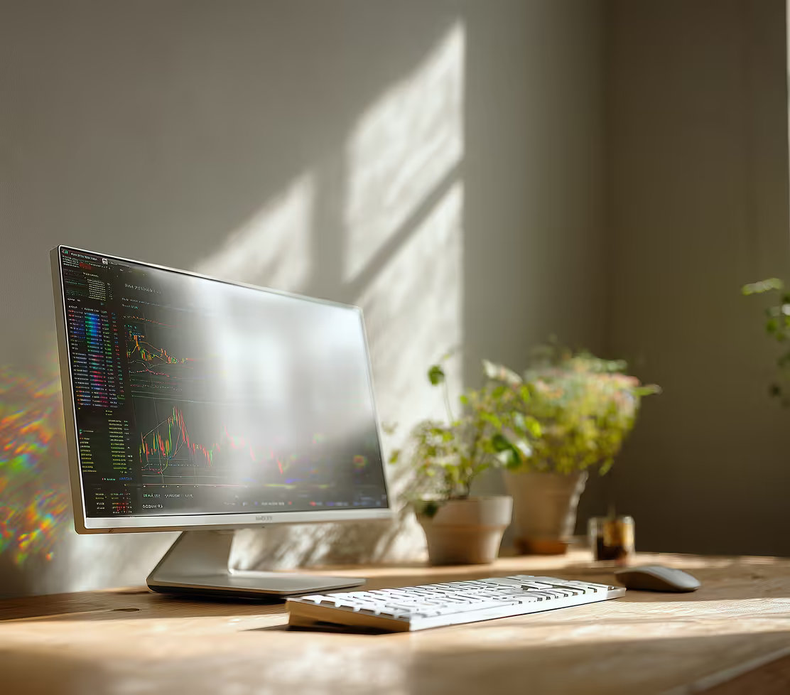 Modern workspace with computer and plants